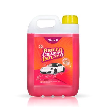 Frontal de una garrafa de 5 litros de Champú Brillo Intenso