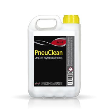 Frontal de la garrafa de 5 litros de PneuClean Limpiador de Neumáticos y Plásticos