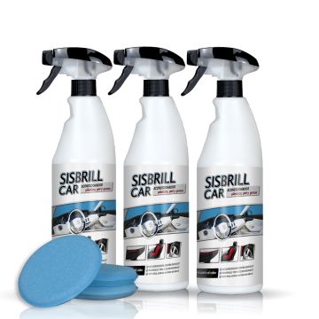 Frontal de 3 botellas de Sisbrill Car Acondicionador de Plásticos, Piel y Gomas con 3 aplicadores azules