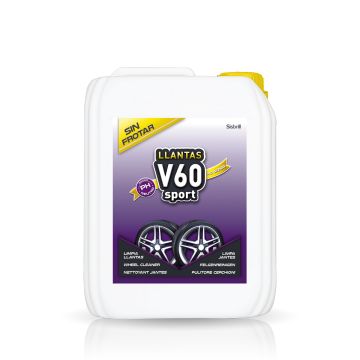 Frontal de la garrafa de 5 litros de V60 Sport Limpia Llantas