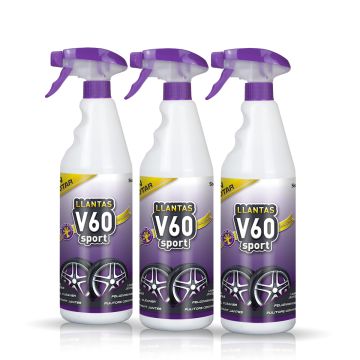 Frontal de 3 botellas de V60 Sport Limpia Llantas