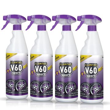 Frontal de 4 botellas de V60 Sport Limpia Llantas