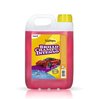 Frontal de una garrafa de 5 litros de Champú Brillo Intenso