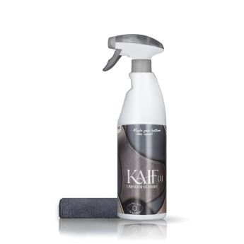 Frontal de una botella de Kaif Limpiador de Cuero