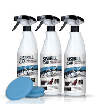 Frontal de 3 botellas de Sisbrill Car Acondicionador de Plásticos, Piel y Gomas con 3 aplicadores azules