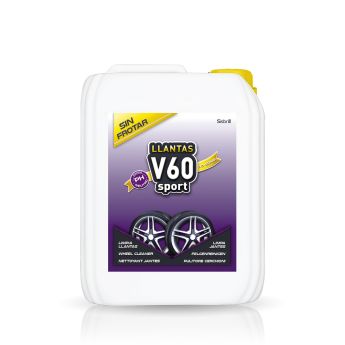 Frontal de la garrafa de 5 litros de V60 Sport Limpia Llantas