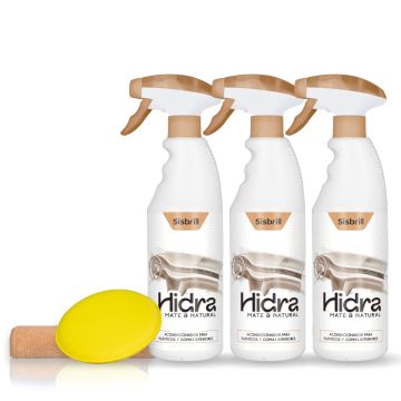 Frontal pack de tres botellas de Hidra Acondicionador con microfibra y aplicador