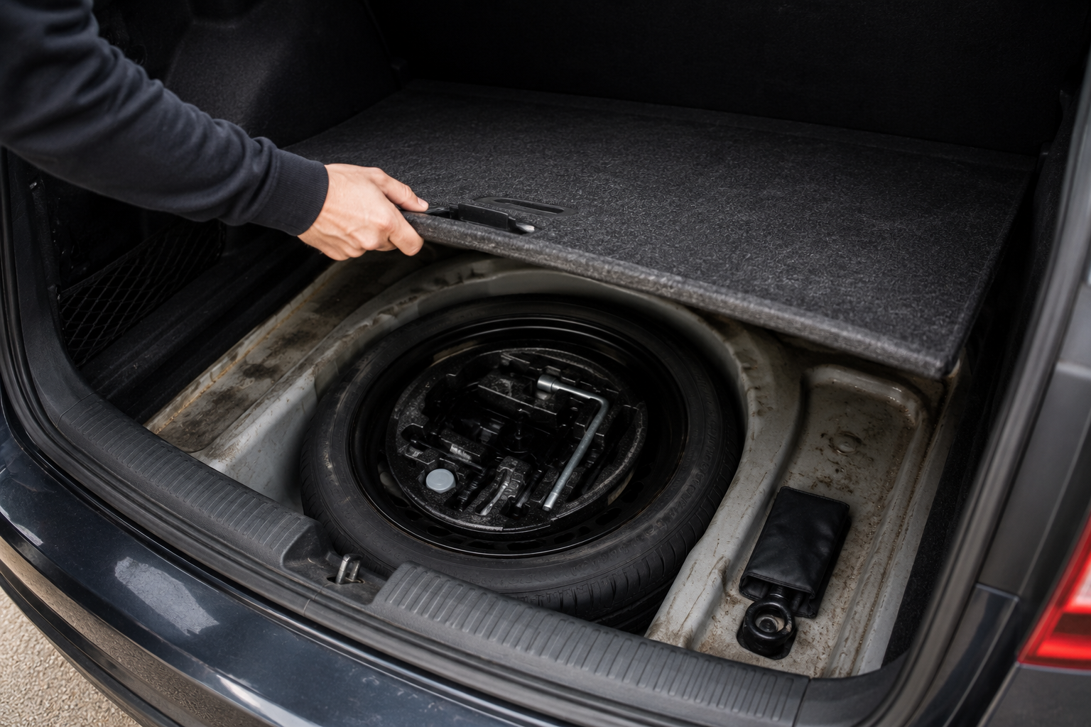 Compartimento de la rueda de repuesto del maletero de un coche
