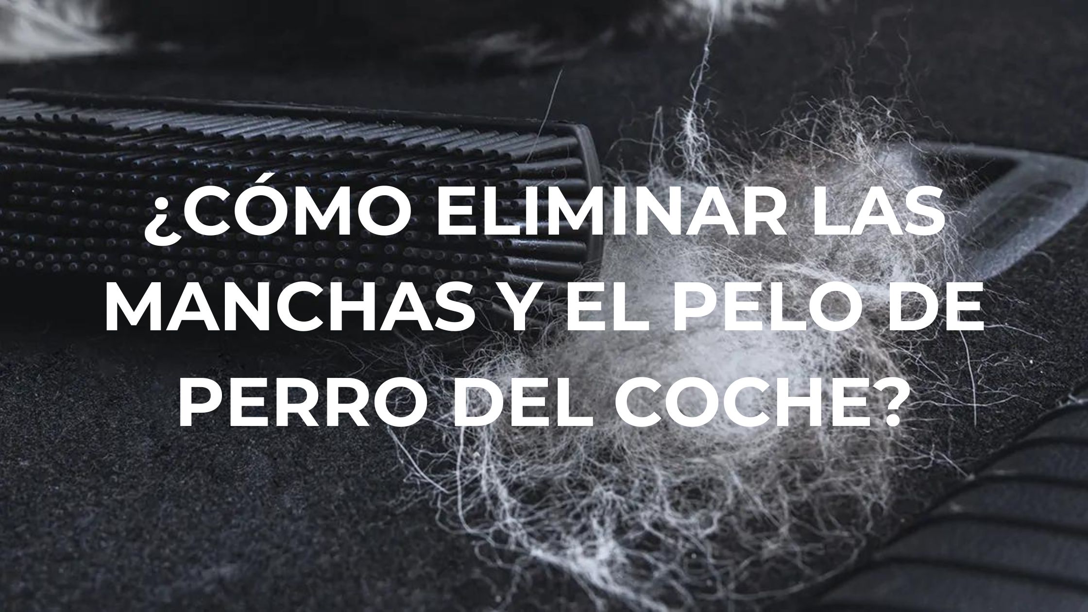  Un cepillo negro especializado para recoger pelo de mascotas, junto a un montón de pelo acumulado sobre una superficie oscura, probablemente de alfombra o tapicería.